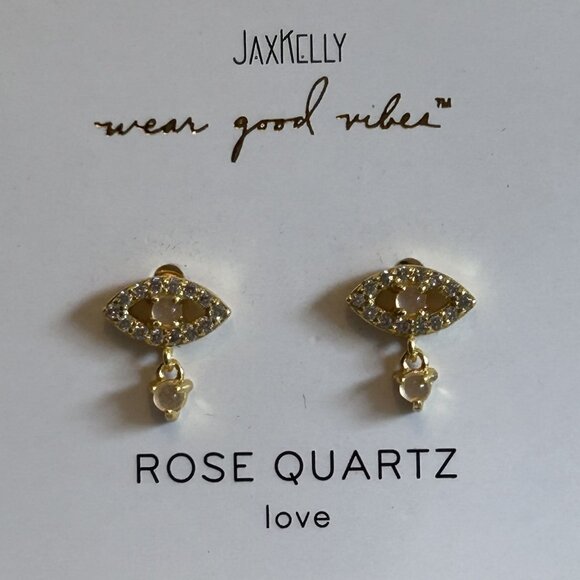 NEW Jax Kelly Rose Quartz Evil Eye Drop Earrings Love Gemstone Hypoallergenic - Picture 3 of 8